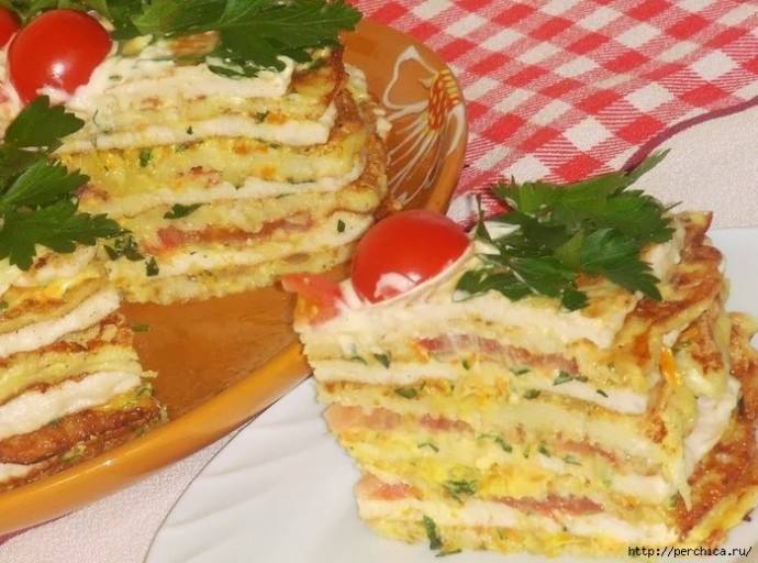 КАБАЧКОВО-КУРИННЫЙ ТОРТ С ОВОЩАМИ КАБАЧКОВО-КУРИННЫЙ ТОРТ С ОВОЩАМИ