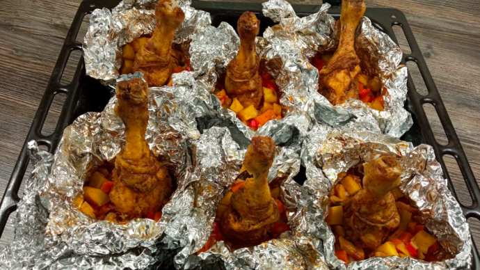 Куриные ножки с овощами в фольге Куриные ножки с овощами в фольге