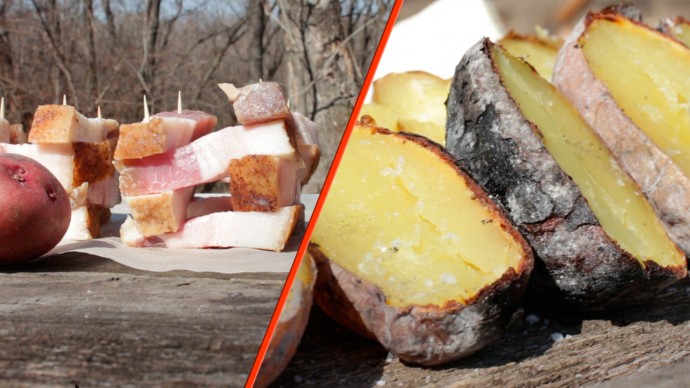 Печёный картофель с салом на костре. Печёный картофель с салом на костре.